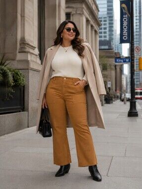 NWT Anthropologie The Yaya Crop Flare Pants by Pilcro Bronze Colour Plus Size